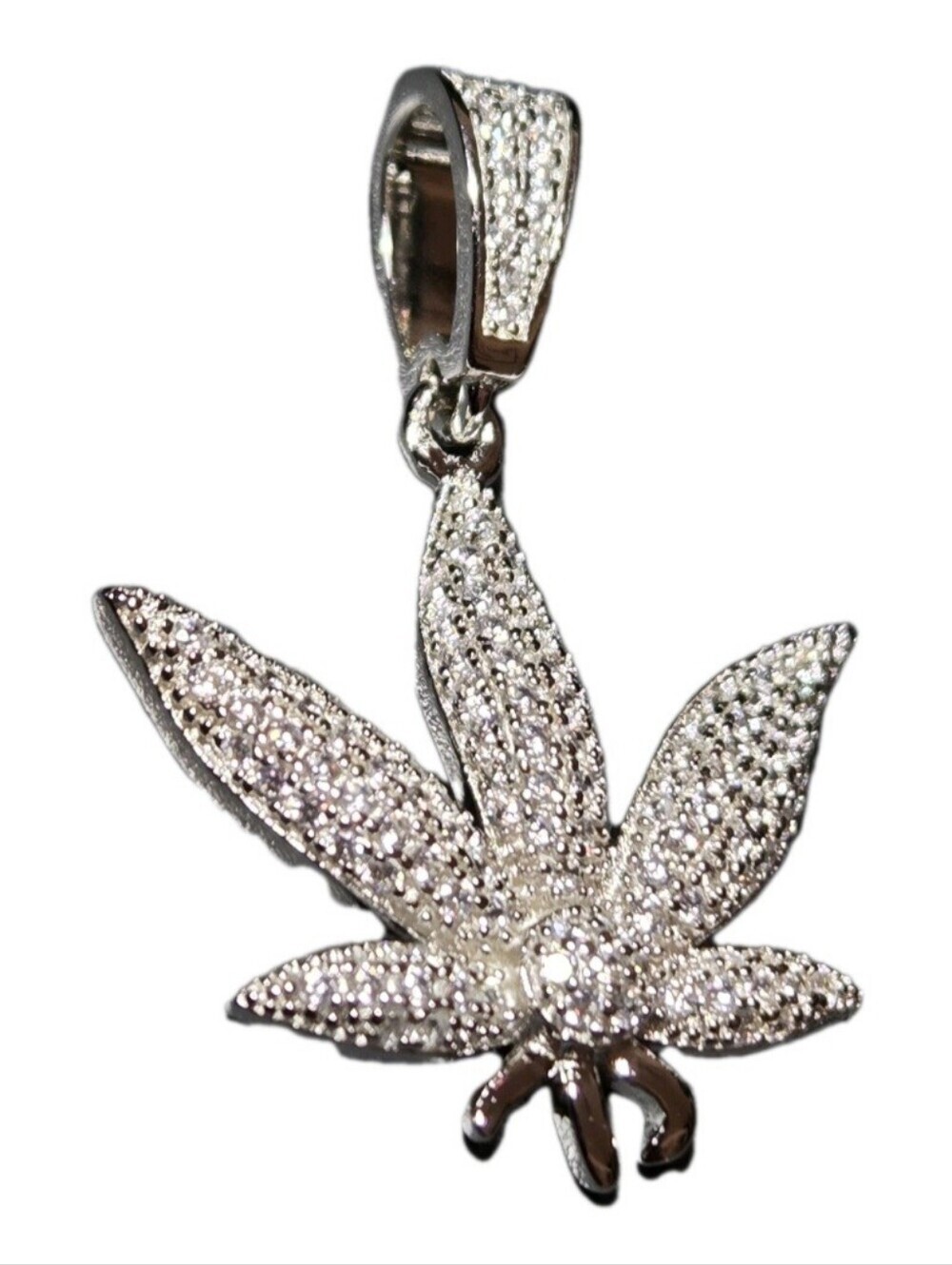 Moissanite Iced Out Marijuana Leaf Pendant 925 Sterling Silver NEW - Picture 3 of 10